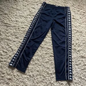 KAPPA Sweatpants Tear Away Mens Medium Navy White Trucker Logo Snaps Polyester